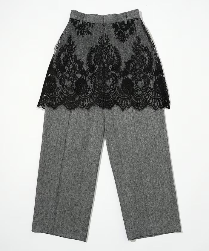 Lace Layered Slacks / Center Press Wide Slacks