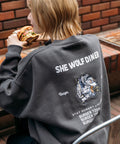 SHE WOLF DINER×FREAK'S STORE/She Wolf Diner Exclusive Big Silhouette Back Embroidered Crewneck Sweatshirt/WOLF [Limited Edition] - Charcoal Gray