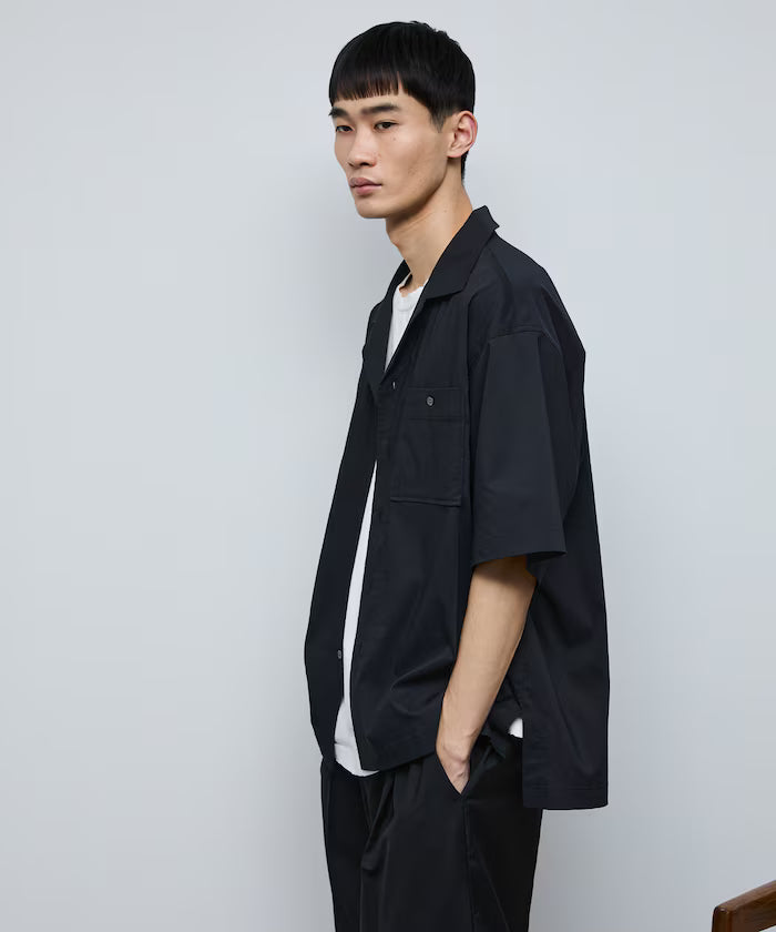 Ramie Blend Oversize Short Sleeve Open Collar Shirt / Easy Care Shirt / Linen Blend Short Sleeve Shirt