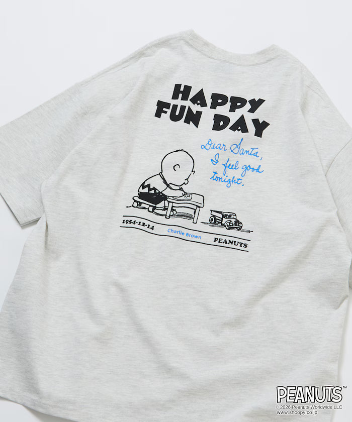 PEANUTS/Peanuts Exclusive Big Silhouette Back Print Crew Neck T-Shirt/HAPPY FUN DAY [Limited Release]
