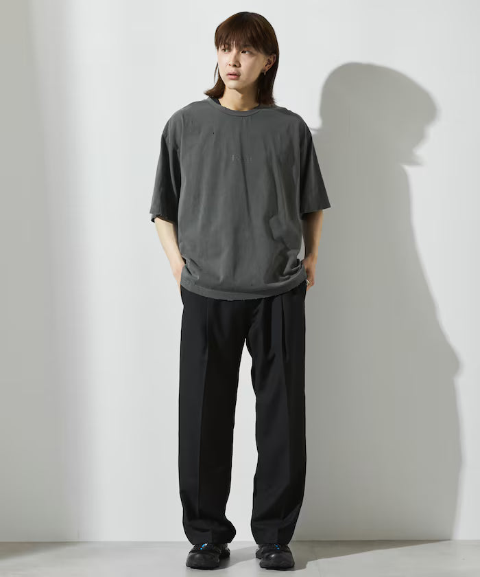 7.3 oz damaged processed front logo print short sleeve T-shirt / oversized crew neck short sleeve T-shirt