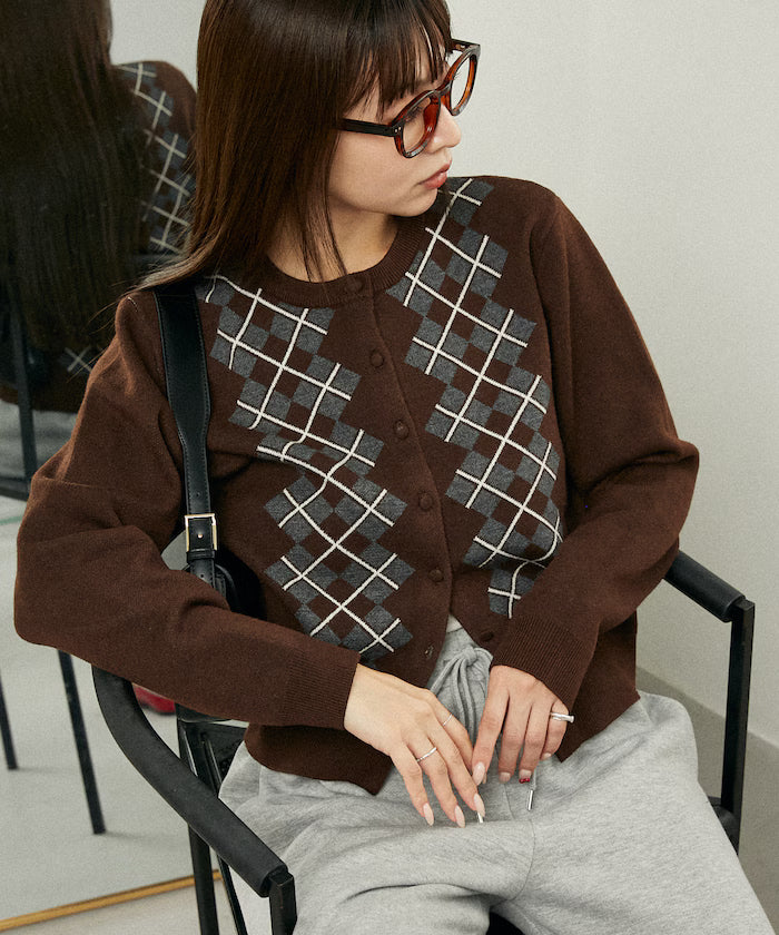 Argyle Pattern Jacquard Knit Cardigan Limited Edition