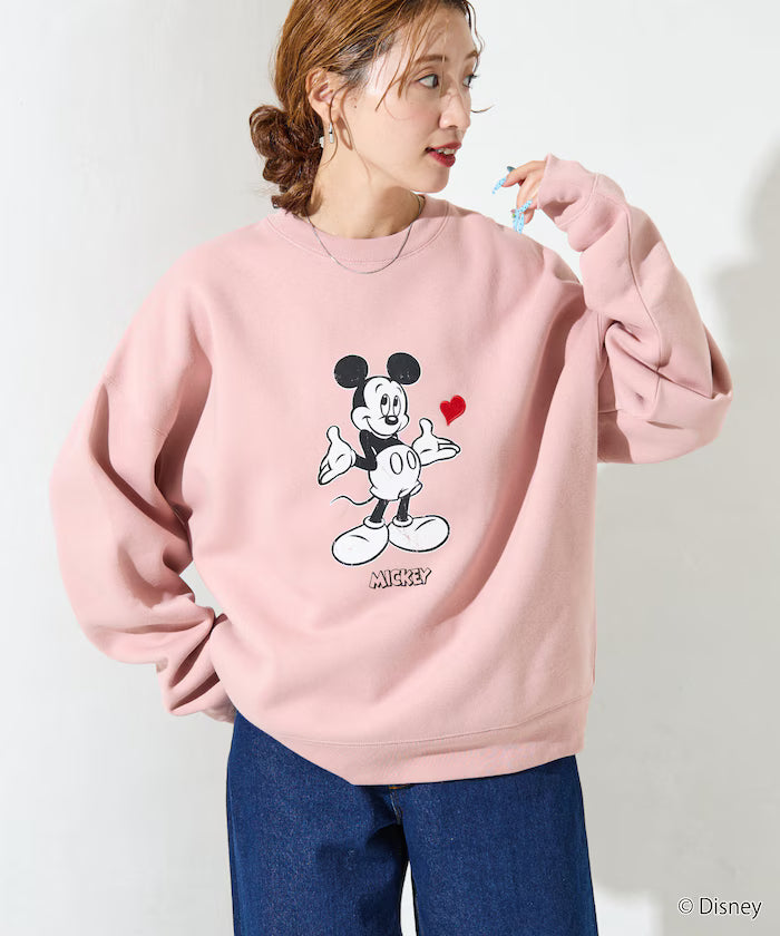 DISNEY/Mickey Mouse/Custom Crew Neck Printed Sweatshirt/Heart [Limited Edition] - Pink
