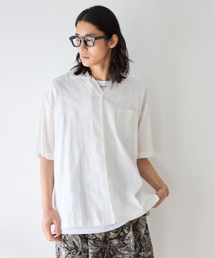 Dobby Weave Short Sleeve Open Collar Shirt / Big Silhouette