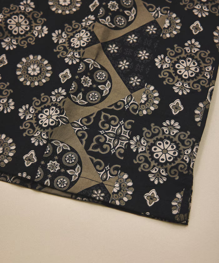 [New color added] Indian-made Relaxed Fit Batik Pattern Print Open Collar Shirt Short Sleeve Small Pattern