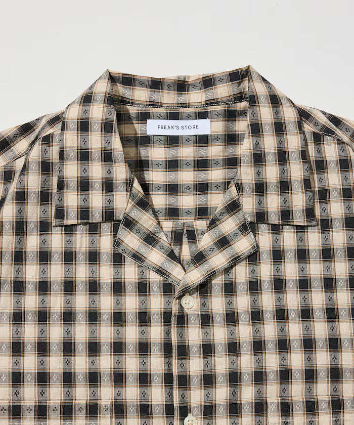 Dobby Woven Check Relaxed Open Collar Short Sleeve Shirt