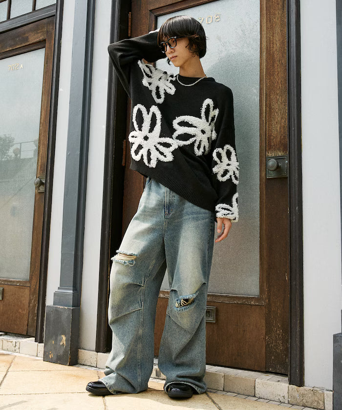 Boucle Flower Pattern Pullover Knit [Limited Edition]