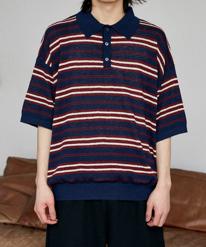 LOVE POP STUDIO Border Knit Polo Shirt Limited Edition