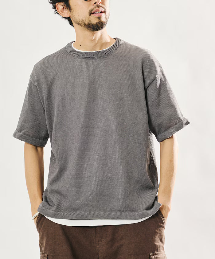 Sheer Knit & Cotton T-Shirt Layered Set