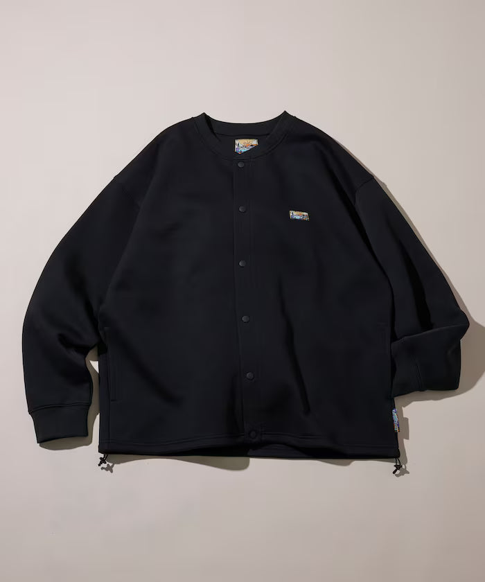 Big Silhouette Cardboard One Point Logo Snap Button Spindle Sweat Cardigan - Black