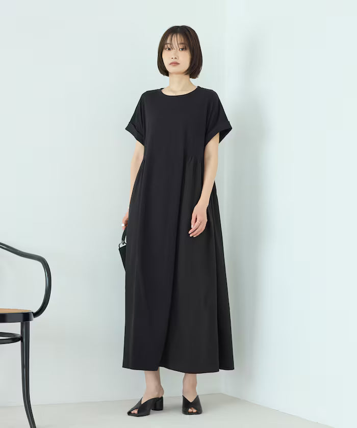 Organic Cotton Mixed Material Docking Gathered Dress