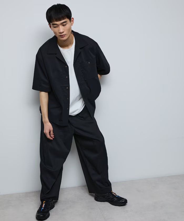 Ramie Blend Oversize Short Sleeve Open Collar Shirt / Easy Care Shirt / Linen Blend Short Sleeve Shirt