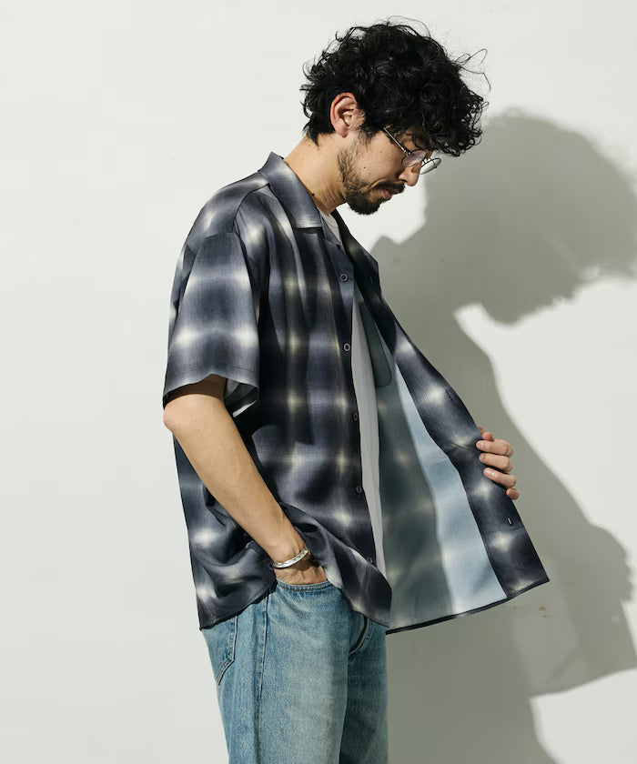 Mesh Open Collar Pattern Short Sleeve Shirt / Allover Design Open Collar Shirt / Big Silhouette