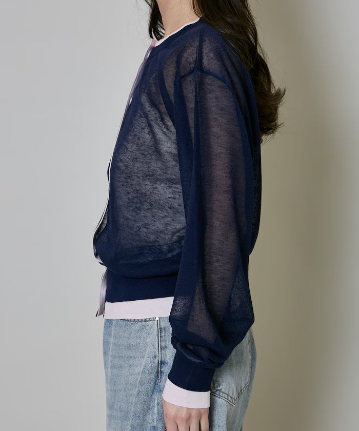 Washable Linen Color Block Sheer Knit Cardigan Limited Edition
