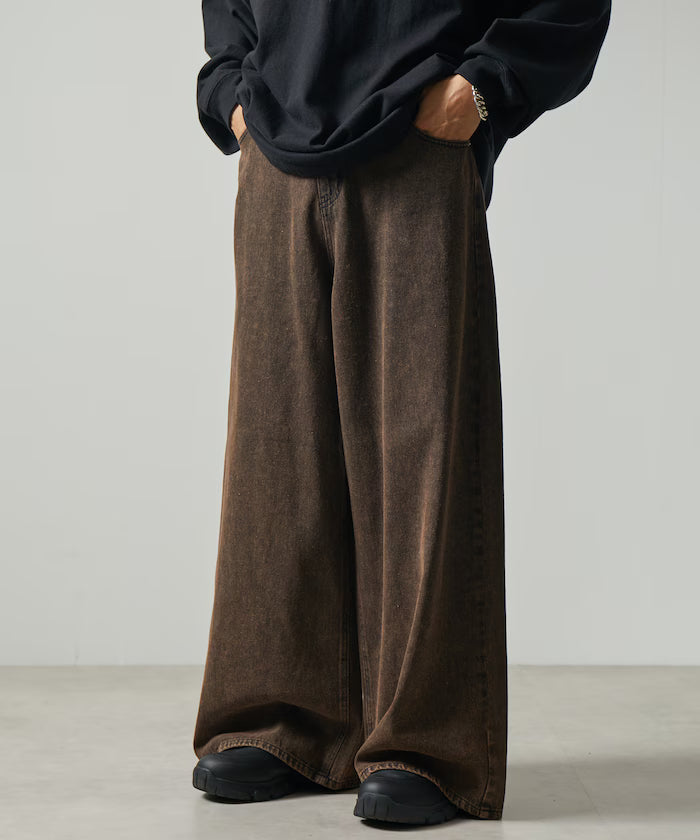 Wide Flare Silhouette Denim Pants [Limited Edition] - Wash Brown
