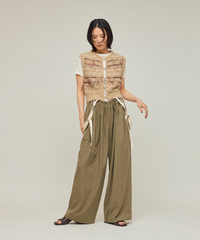 Mixed Material Fringe Knit Vest / Striped Knit Vest 25AW