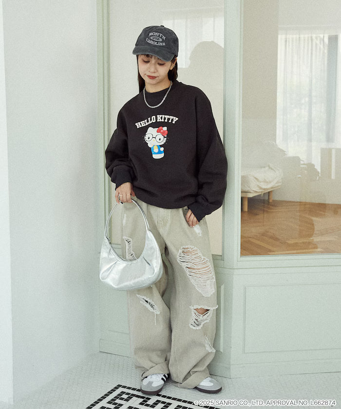 "HELLO KITTY/Hello Kitty" glasses college-style sweatshirt limited edition