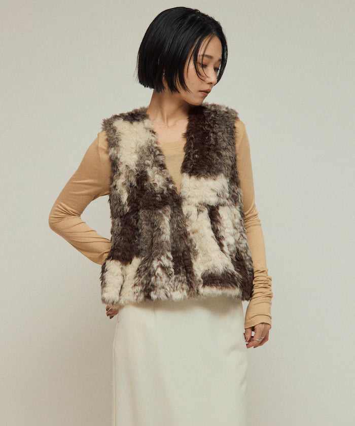 Peplum Silhouette Cow Print Fake Fur Vest