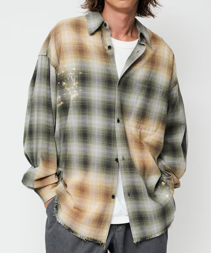 Relax Fit Relaxed Fit Bleached Ombre Check Flannel Shirt [Limited Edition]