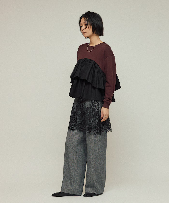 Organic Cotton Docking Frill Sweat / Relaxed Fit / Backed Sweat