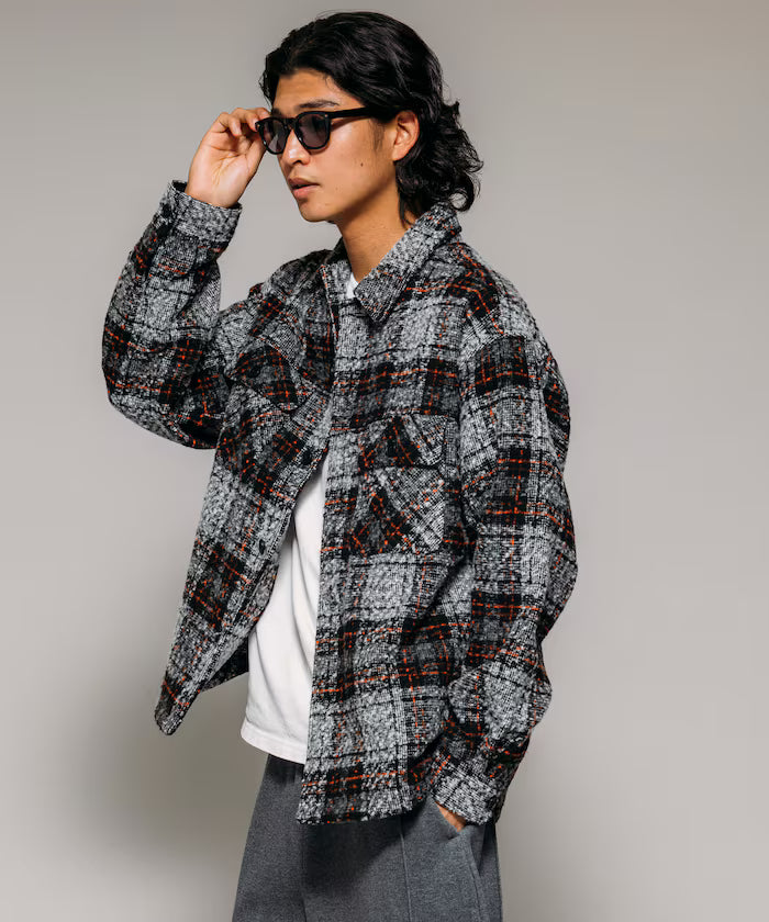 Poly Tweed CPO Check Shirt Jacket