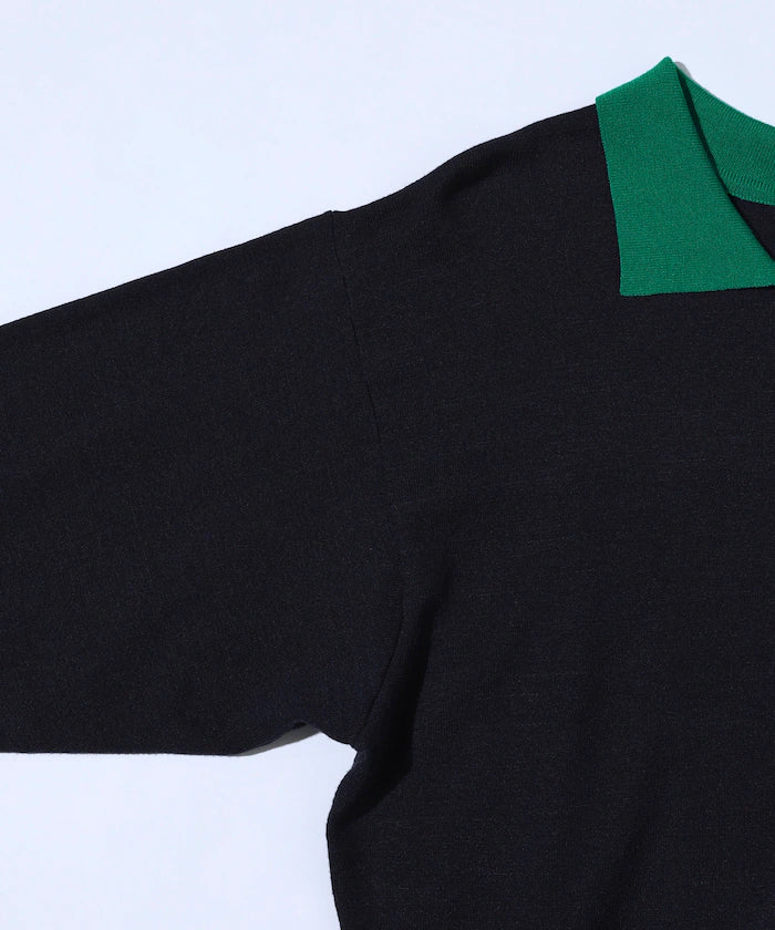 Color Design Fake Layered Long Sleeve Polo Knit Cardigan