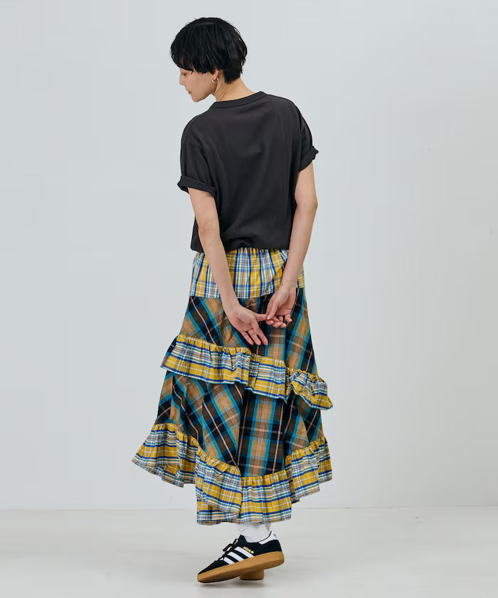 Check x Check Asymmetrical Frill Skirt