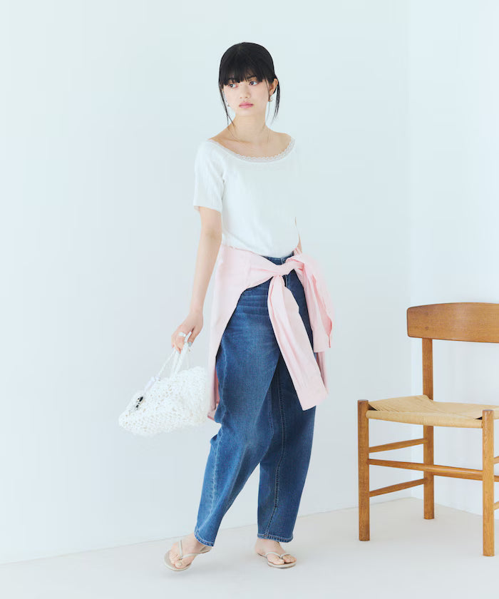 Boat Neck Pullover Knit Lace T-Shirt