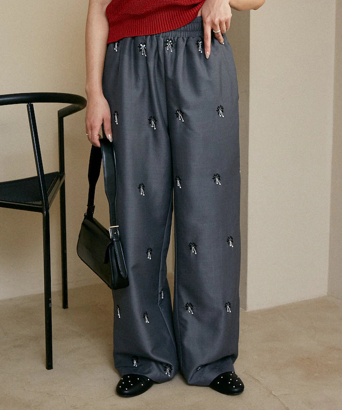 Total Beads Embroidery Easy Slacks Limited Release - Gray