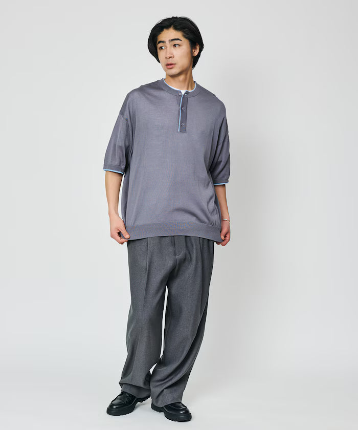 Limited Edition Relaxed Fit Color Block Henley Neck Knit