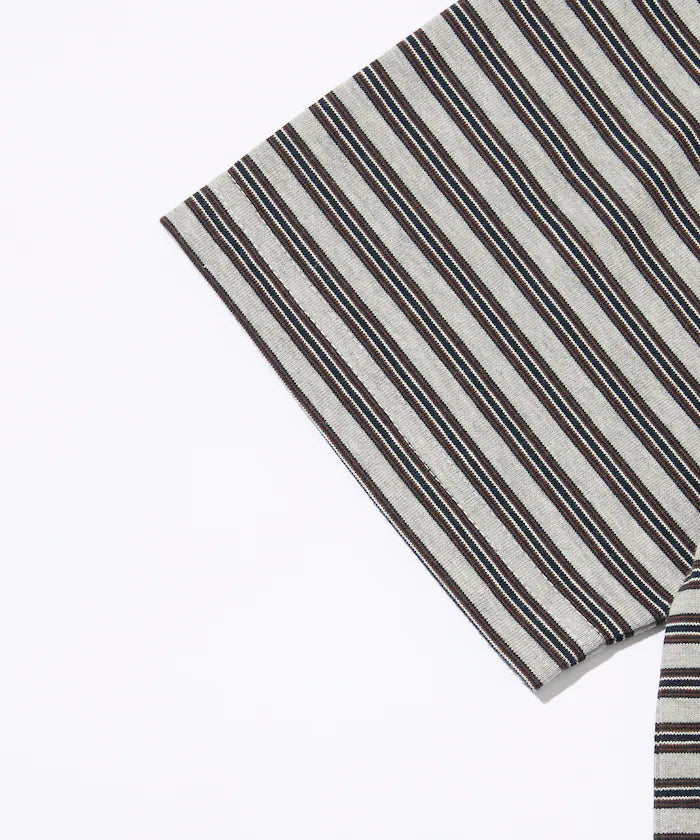 Multi-border Henley Neck Short Sleeve T-shirt