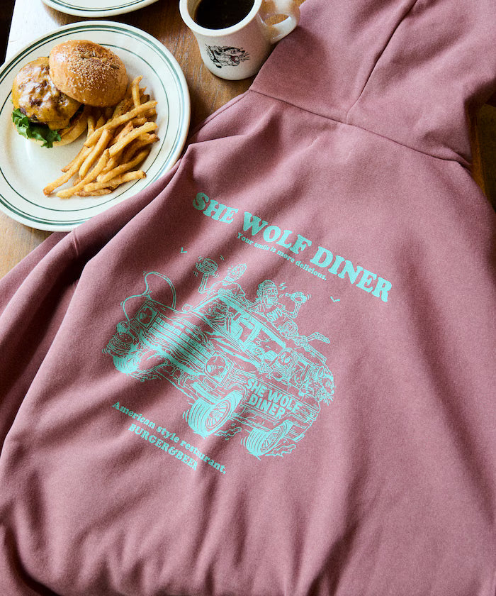 SHE WOLF DINER x FREAK'S STORE/She Wolf Diner Limited Edition Big Silhouette Back Print PO Parker/Hoodie/CAR 【Limited Edition】 - Pink