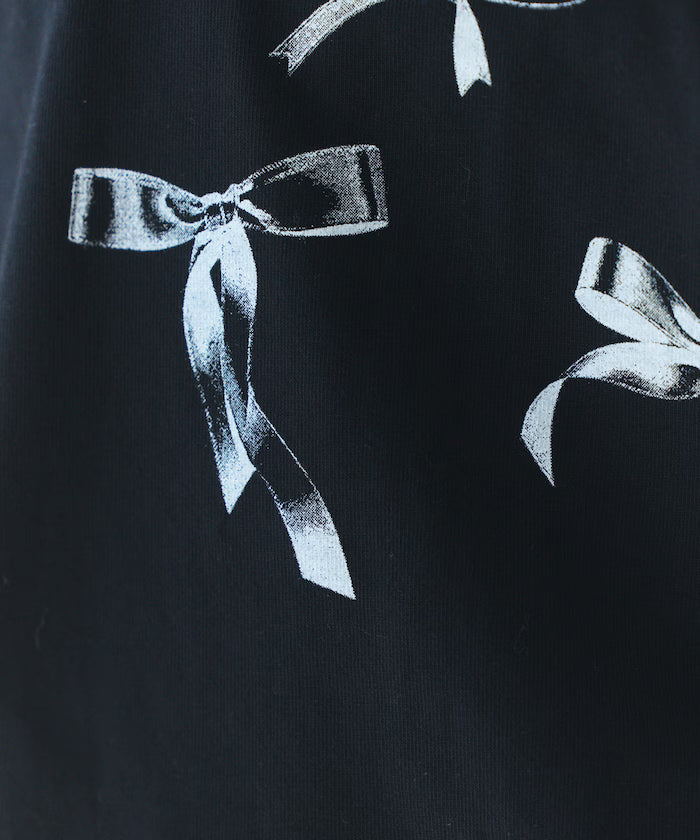 Comfortable Ribbon Print Crew Neck T-shirt