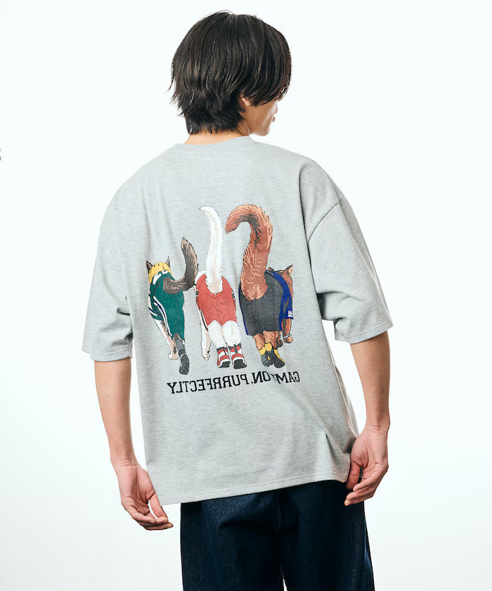 Limited Edition Big Silhouette Back Print T-Shirt THREE CATS - Gray