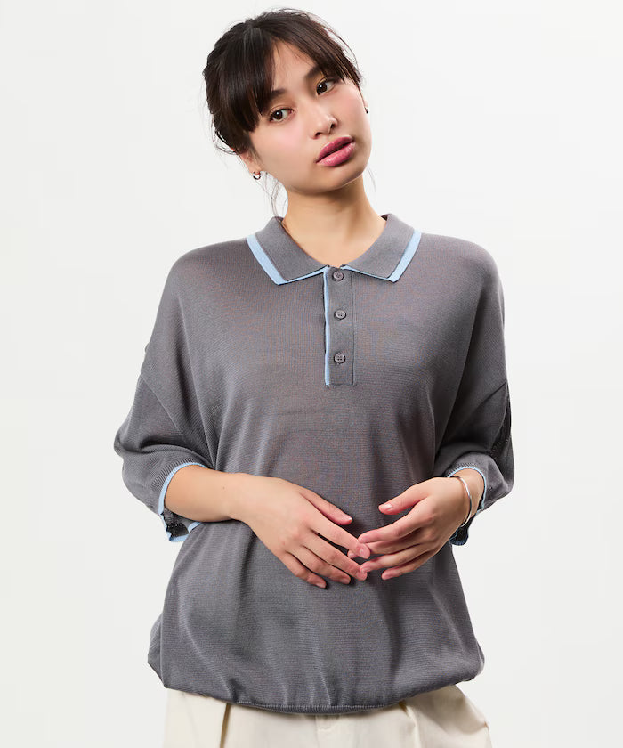 Limited Release Relaxed Fit Color Block Knit Polo Shirt - Gray