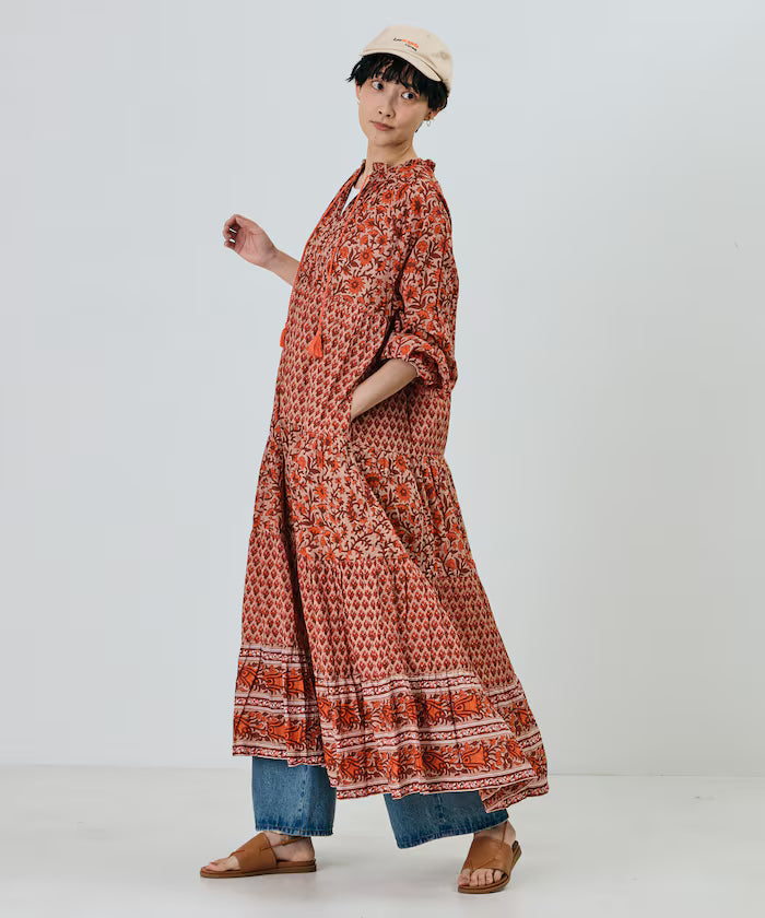 India Flower Print 4-Tiered Dress
