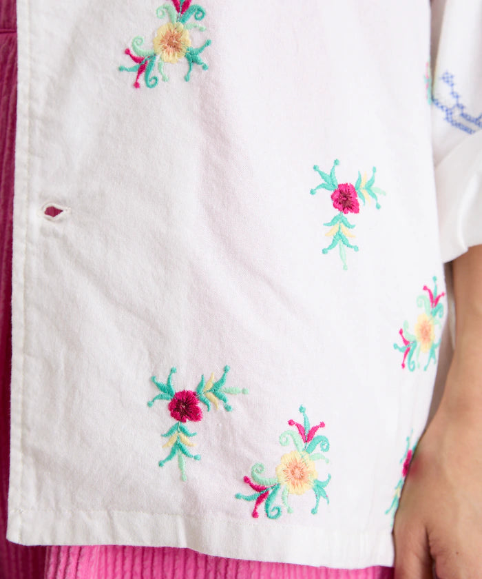 Open Collar Embroidered Shirt Jacket