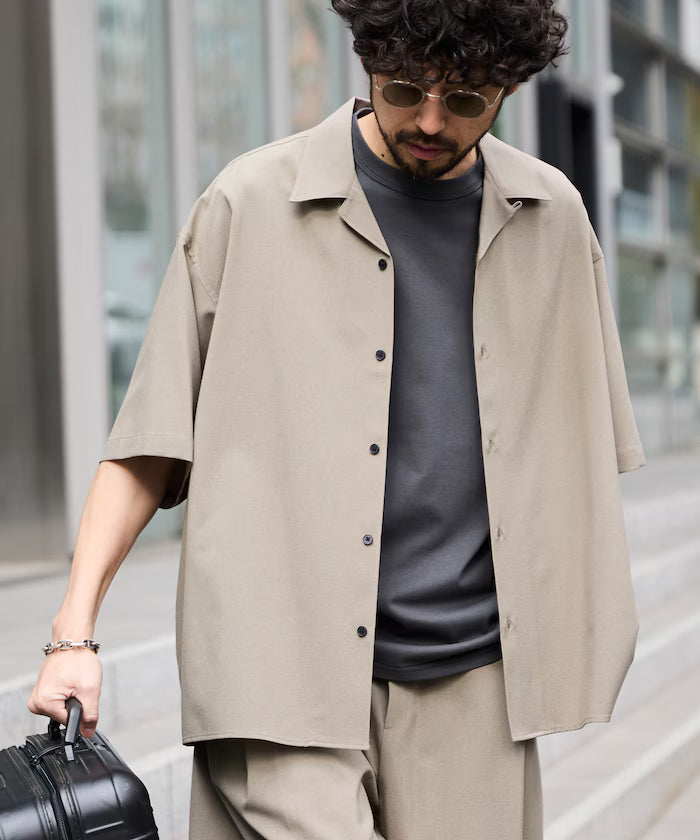 Relaxed Fit Linen Touch Setup/Open Collar Shirt/Wide Slacks [Limited Edition]