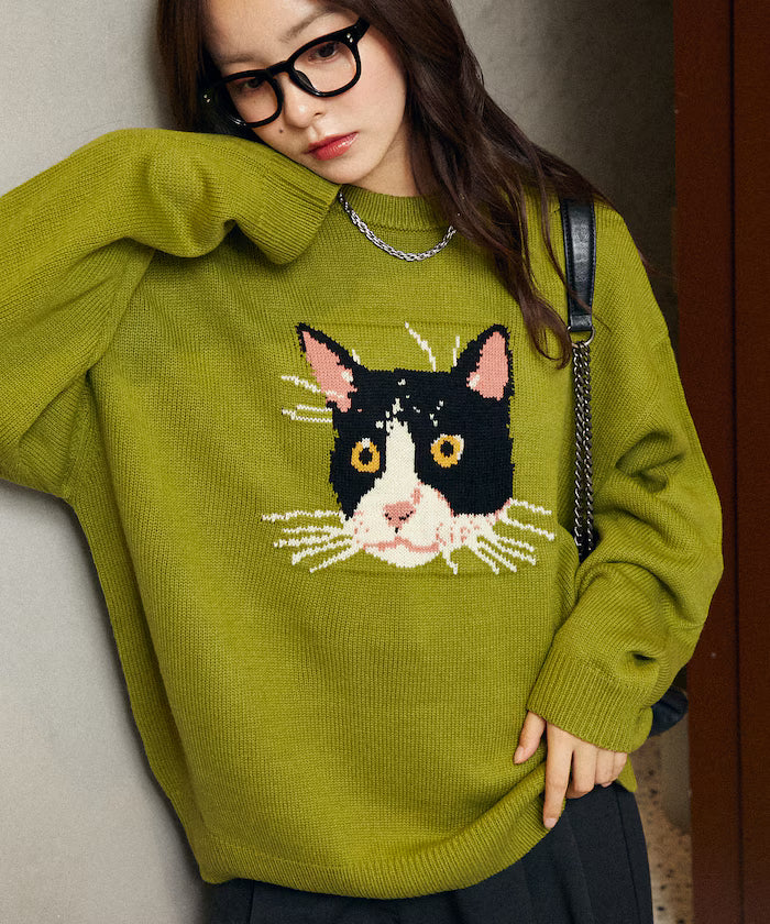 Various Cat Design Knit Limited Edition - Green