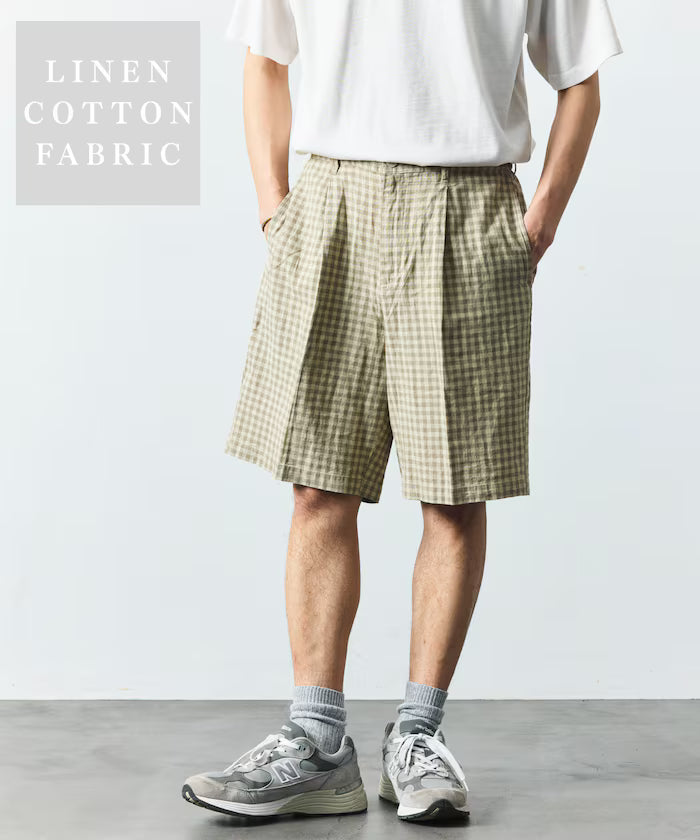 LINEN COTTON EASY SHORT PANTS - Beige