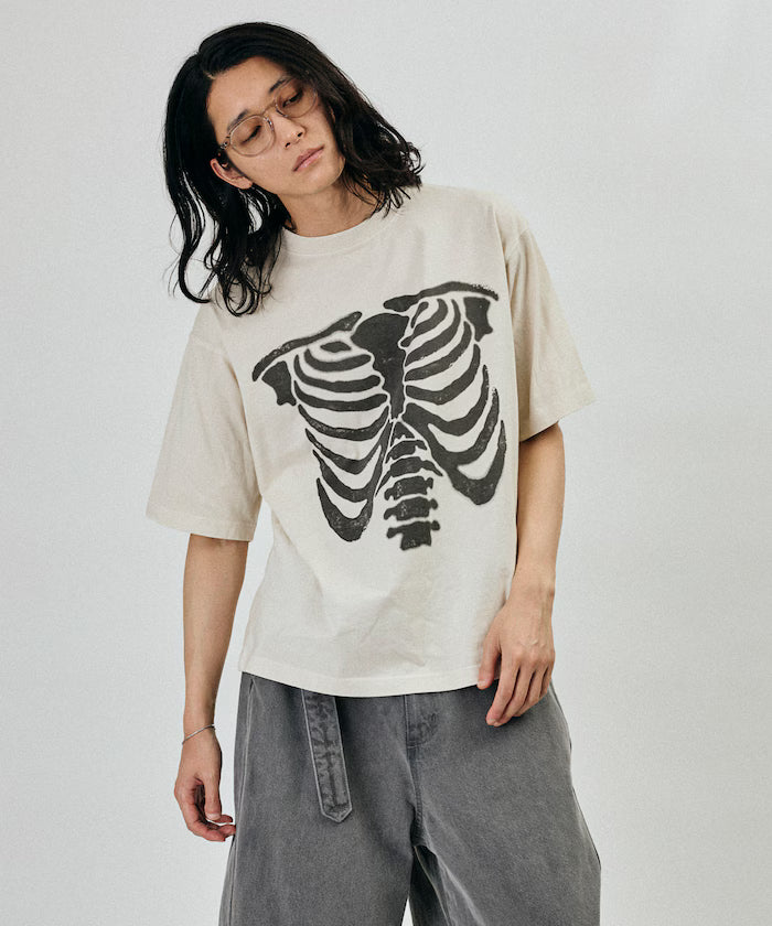 Bone Print Powder Bleach Crew Neck T-Shirt - White