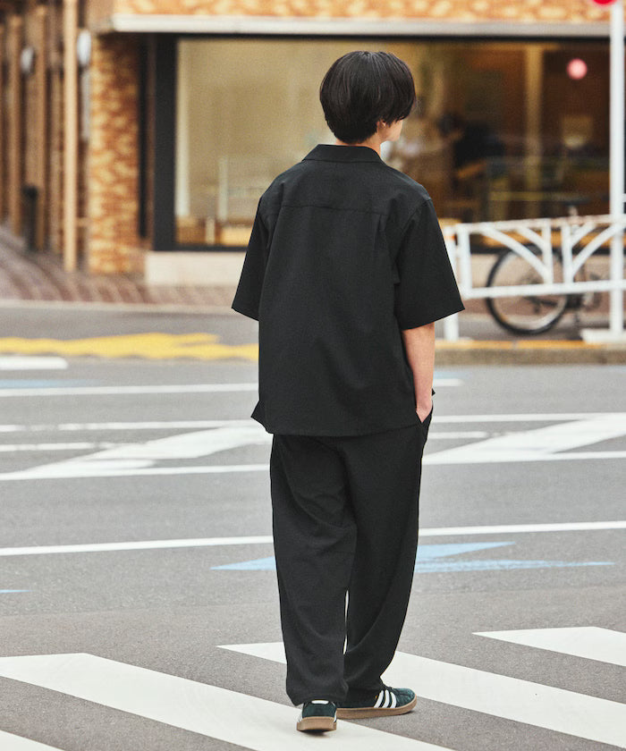 [New Color Addition] Quick-Dry Material Relaxed Fit Open Collar Short Sleeve Shirt Linen-Like