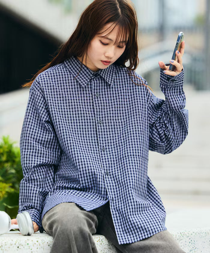 Relax Fit Classic Pattern Regular Collar Shirt / Check Pattern / Stripe Pattern 【Limited Edition】 - Navy