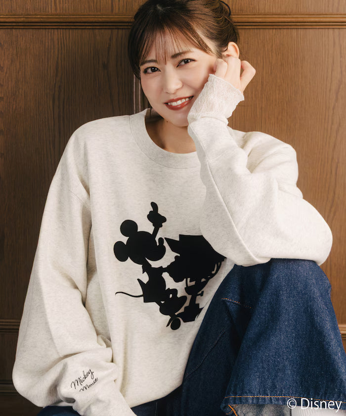 FREAK'S STORE×Ami Maeda/Disney/Mickey Mouse/Mickey Mouse/Flock Print Sweatshirt [Limited Edition]