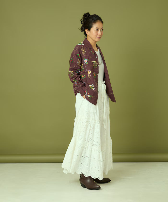 Patchwork Floral Embroidery Long Sleeve Shirt