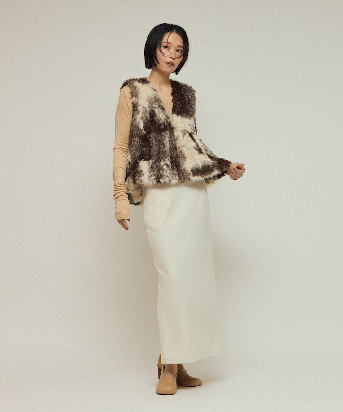Peplum Silhouette Cow Print Fake Fur Vest