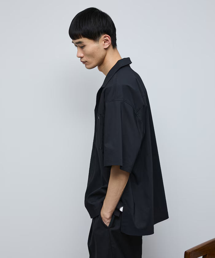 Ramie Blend Oversize Short Sleeve Open Collar Shirt / Easy Care Shirt / Linen Blend Short Sleeve Shirt