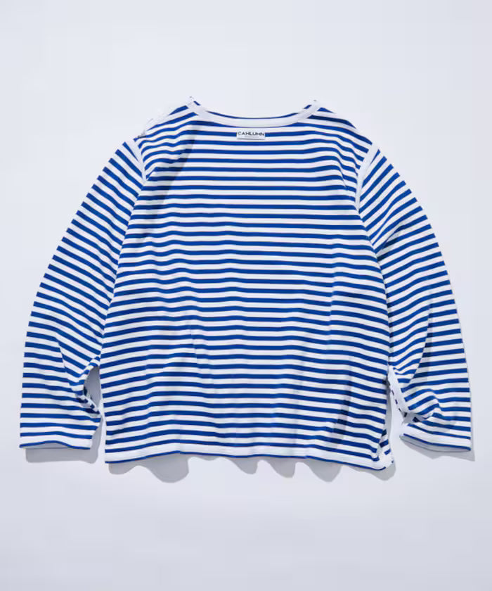 Boat Neck Horizontal Stripe french terry Long Sleeve Tee