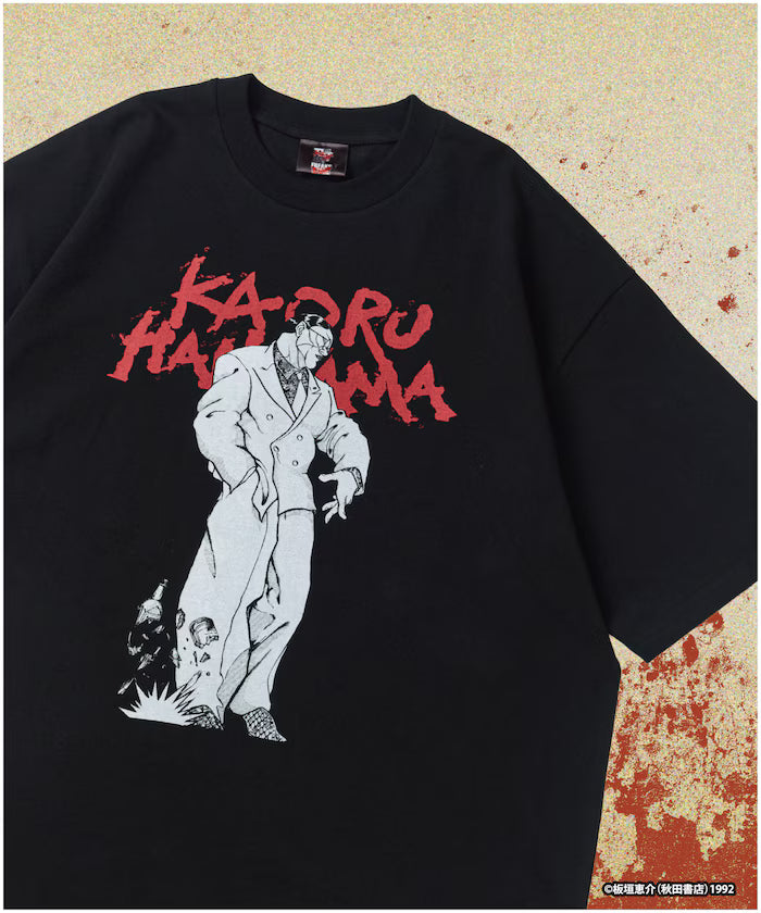 [June 12 12:00 Start of Sales] Baki 'Kaoru Hanayama/Yakuza Stand' Print Crew Neck T-shirt - Black