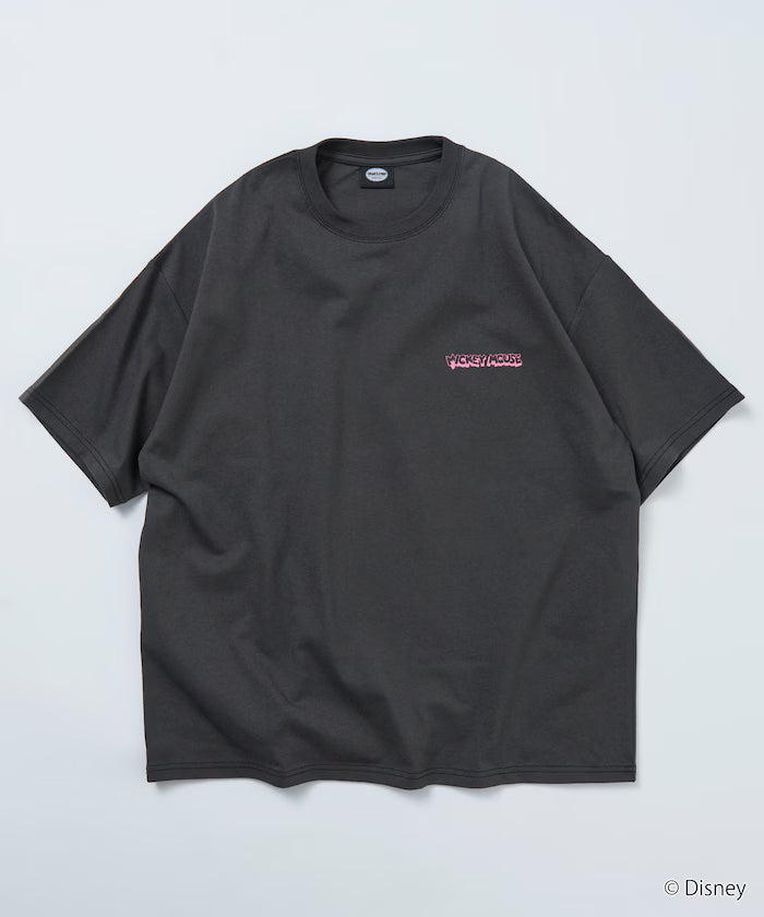 DISNEY/Mickey Mouse/Monochrome Back Print Crew Neck T-Shirt/Scene [Limited Edition]